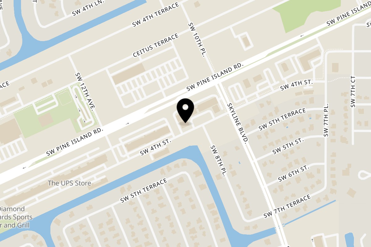 Map showing the location of Stevie Tomato's on 814 Pine Island Rd in Cape Coral